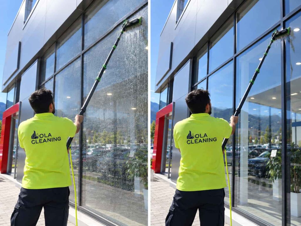 Geamuri de showroom înainte și după curățare