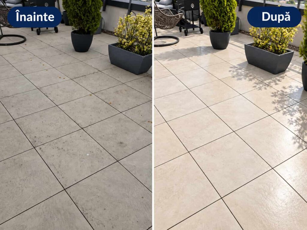 Terasă înainte și după serviciul de curățenie